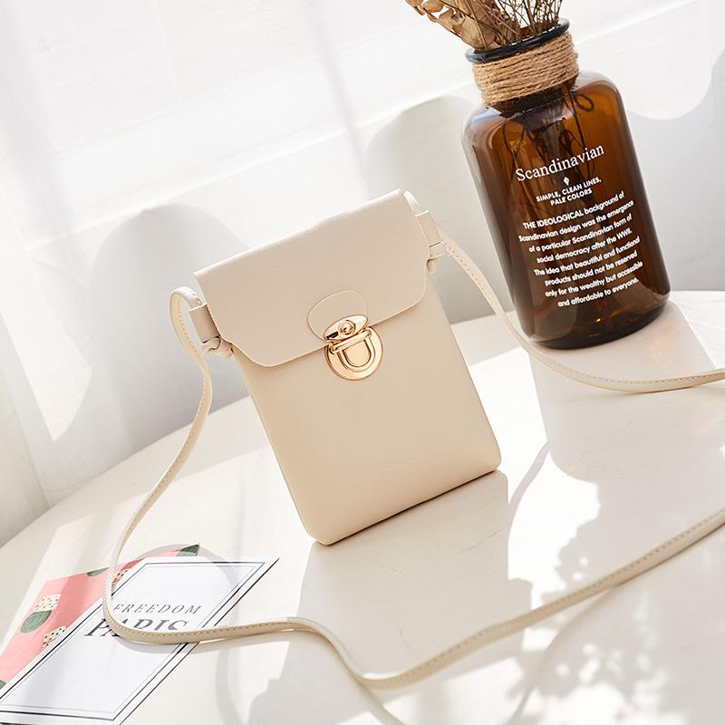 A Solid Color Lock Shoulder Mobile Phone Bag, Summer and Autumn New Crossbody Change Bag.