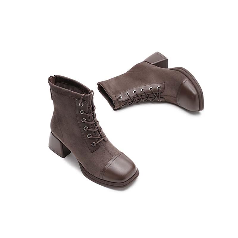 Aokang Women s Square Toe Spliced Knight Ankle Boots 37