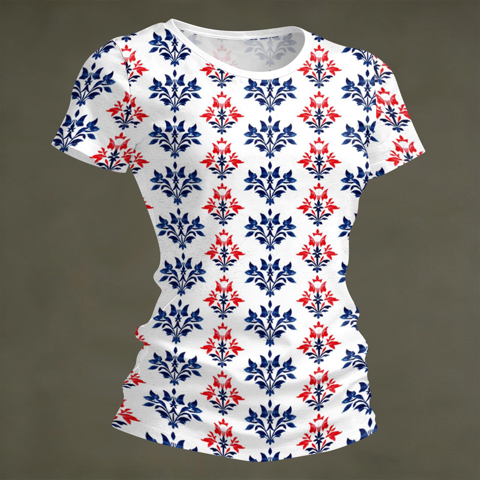

Women’s Short Sleeve Crew Neck T Shirt with Star Print Watercolor Stripe Pattern Soft Lightweight Casual Top for Everyday Wear XL білий