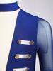 Girls Dance Leotard Sheer Mesh Long Sleeves Mock Neck Keyhole Back Metallic Stripes Buttons Bodysuit Costume