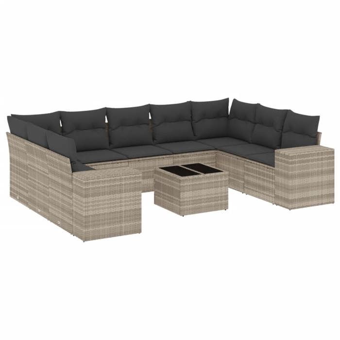 VidaXL Salon de Jardin avec Coussins 10 pcs, Canapés de Terrasse, Ensemble de Meubles de Patio, Mobilier d'Extérieur, Gris 3255349