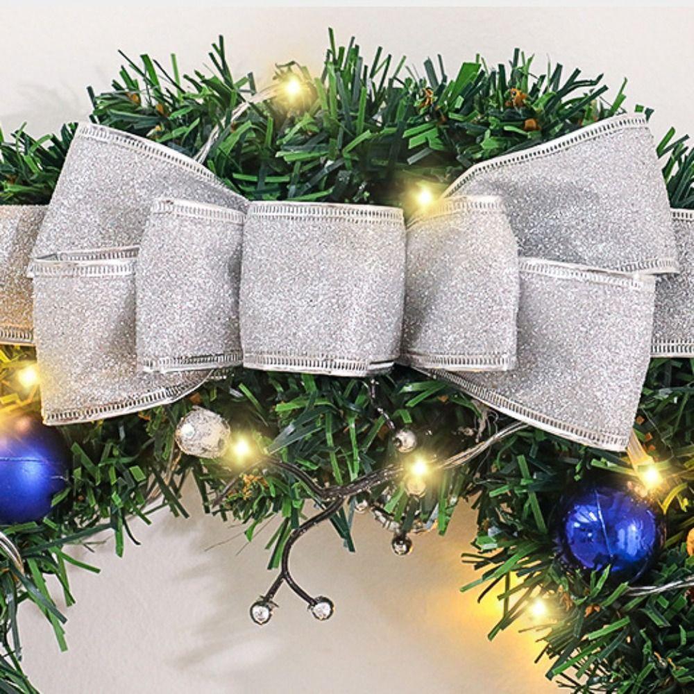 Garland With Bow Christmas Wreath Home Decor Artificial Christmas Decoration Gold 30CM Door Hanging Rattan Classroom