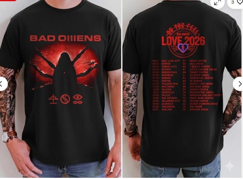 Vintage Bad Omens Tour 2026 Two-Sided Graphic T-Shirt – Alt Rock Band Unisex Tee L
