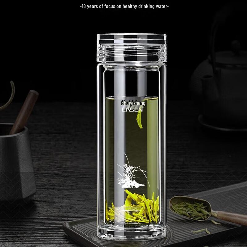 Shui Yisheng 400ml Double-Layer Alkaline Glass Tea Cup