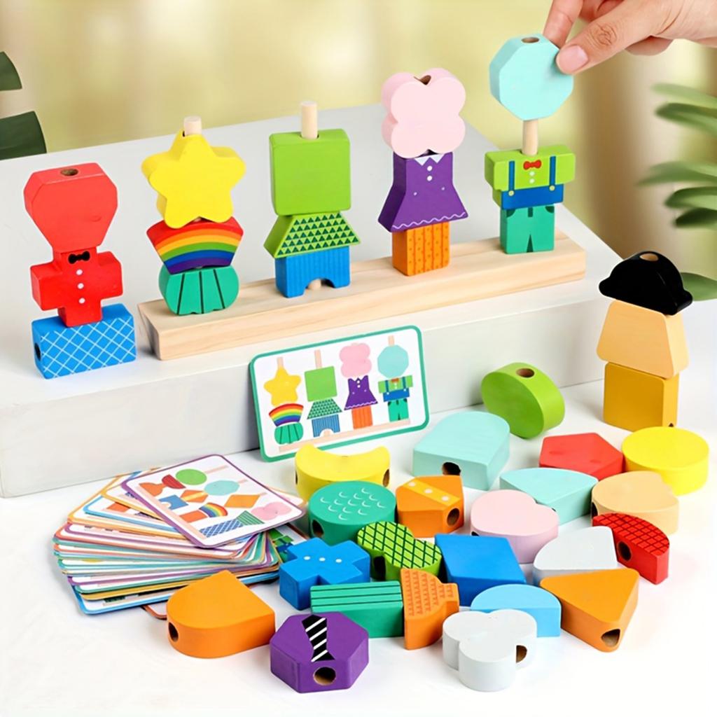 Wooden Expression Set Beads, Attention Training Toys Suitable For Children Aged 3 And Above, Enhance Logical Thinking Ability