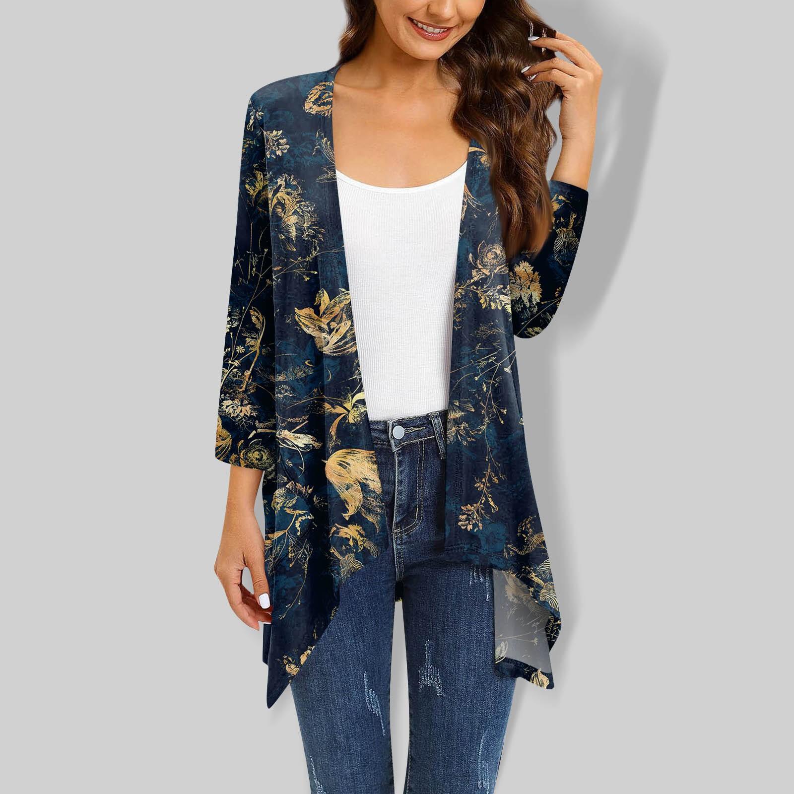 

Жіночий кардиган з нестандартним рукавом три чверті з градієнтним принтом і піджаком з кишенею S Темно-синій