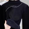 Autumn and winter black semi-turtleneck bottoming shirt women's new slim-fitting versatile long-sleeved knitted sweater top trendy