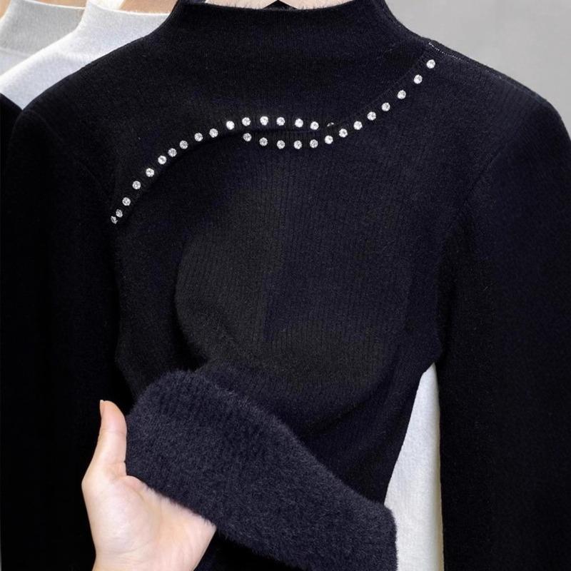 Autumn and winter black semi-turtleneck bottoming shirt women's new slim-fitting versatile long-sleeved knitted sweater top trendy
