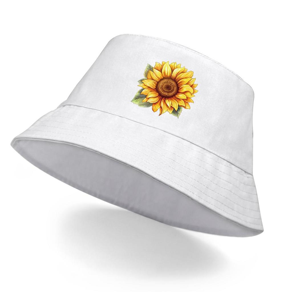 Sunflower Print Bucket Hat , Flower Fisherman Hat Trendy Simple Sun Protection Fishing Cap