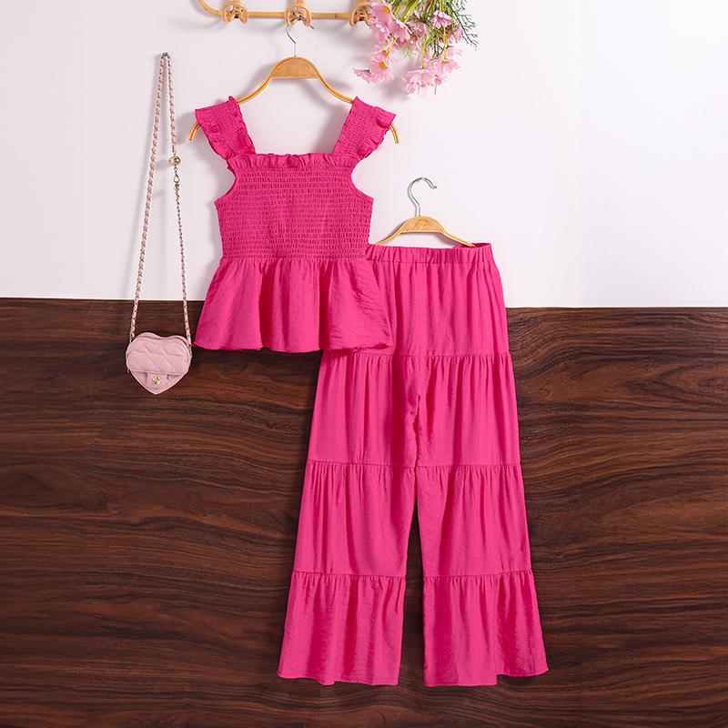 Girls Fashion Set Summer Children Sweet Halter Top Wide Leg Pants Two-piece Set