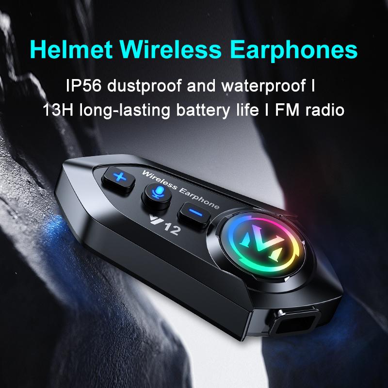 Music Interphone Bluetooth 5.4 Motorcycle Helmet Headset IP65 Waterproof Earphone Wireless Hands-on Talking with Ambient Light