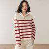 2026 Autumn Winter Women's Cashmere Half-High Collar Zipper Striped Knit Sweater