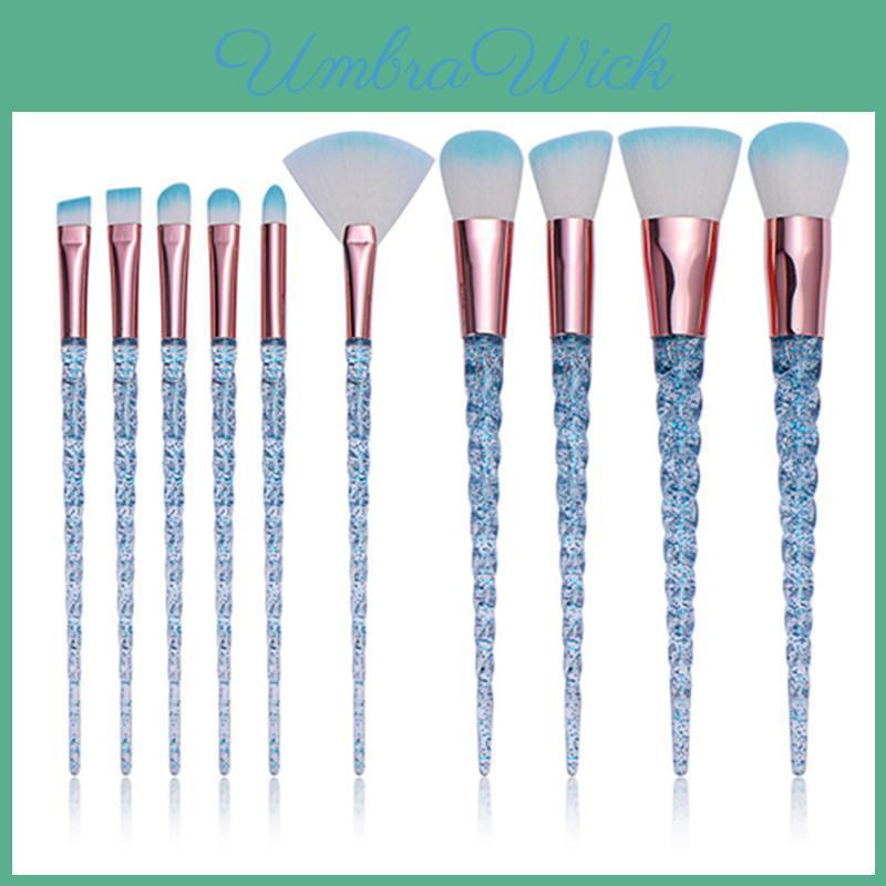 Unicorn Cosmetic Brush Set With Spiral Pattern And Glitter Finish For Creative Makeup Application