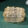 Exquisite Gold Color Inlaid White CZ Women's Ring Geometry Design Daily Wear Party Jewelry