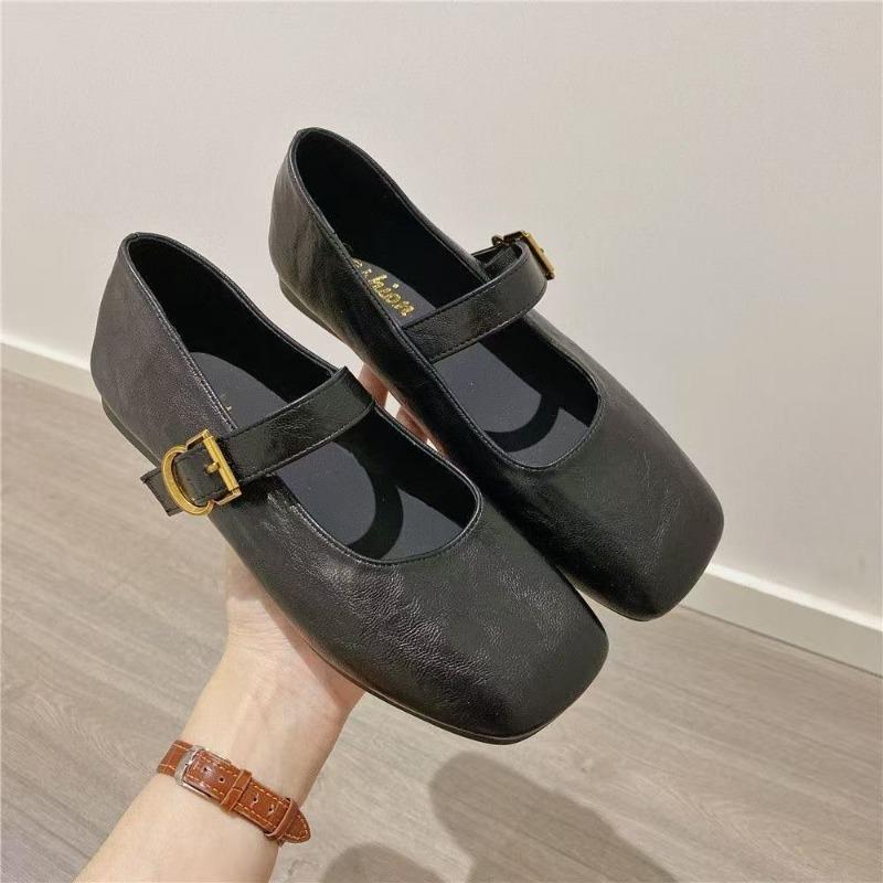 One-word buckle soft surface soft sole gentle Mary Jane shoes low heel square head single shoes women's spring and autumn new models