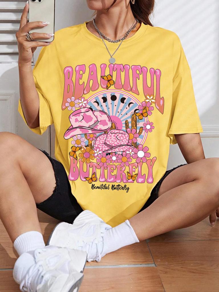 A Beautiful and Shining Worldprinting Women T-Shirt Casual Loose Tshirts Street Fashion Tee Shirt Hip Hop Summer T Shirts