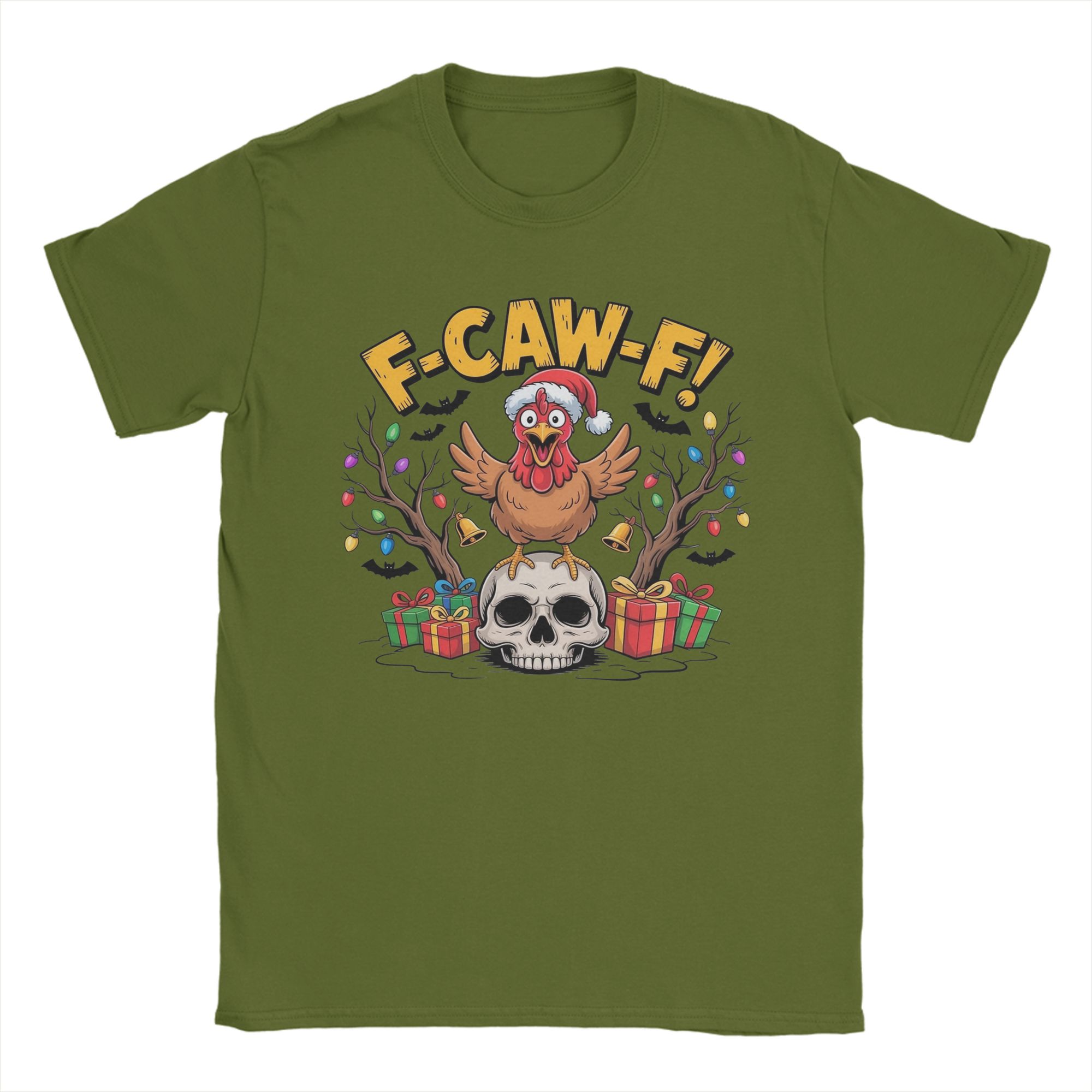 

Men F-Caw-F Funny Chicken Christmas Skull T Shirts 100% Cotton Clothes Funny Short Sleeve Round Collar Tees Graphic T-Shirt 4XL