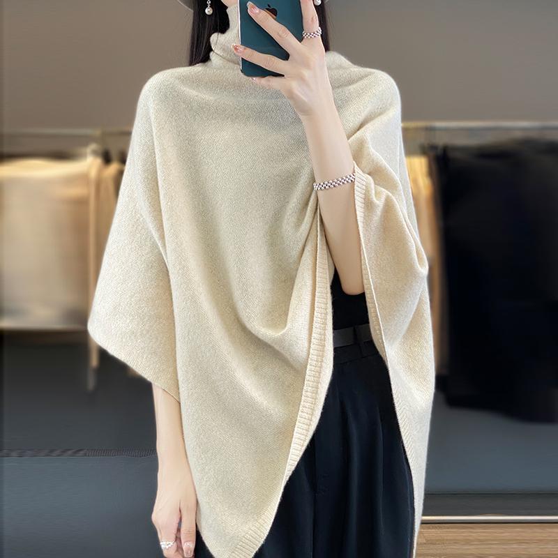 Women Shawl Autumn Winter Turtleneck Pullover Wraps Grace Soft Warm Knitted Sweater Female Clothing Korean Tops