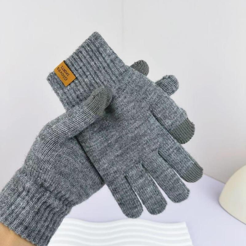 

Мужские однотонные вязаные шерстяные теплые перчатки для защиты от холода осенью и зимой, с сенсорным экраном светло-серый