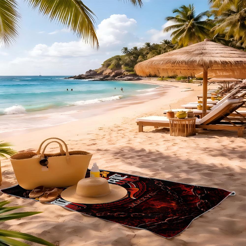 1pc H-Hardcore F-Flame Chain Skull Beach Towel Microfiber Quick Dark Bath Towel For Pool Beach Travel Hardcore Music Fans Gift