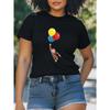 Casual Fashion Top for Plus Size Black Women Featuring a Fun Monkey And Balloon Graphic - Round Neck,