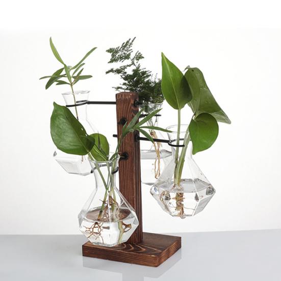 1 Set Plants Propagation Station with 4 Glass Vases Indoor House Plant Terrarium Kit Hydroponic Flower Holder Plants Container Decoration