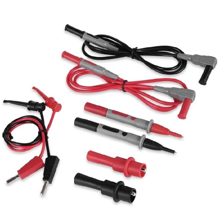 Flexible Multimeter Testing Cords with Textured Handles, 4 mm Banana Terminal Ends and Mixed Contact Pieces for Electrical Service Tasks