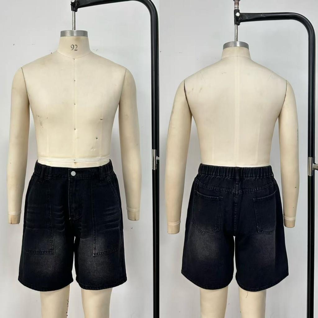 Men Denim Shorts Relaxed Fit Elastic Waistband Casual Style with Multiple Pockets Durable Stitching Versatile Design for Everyday Wear