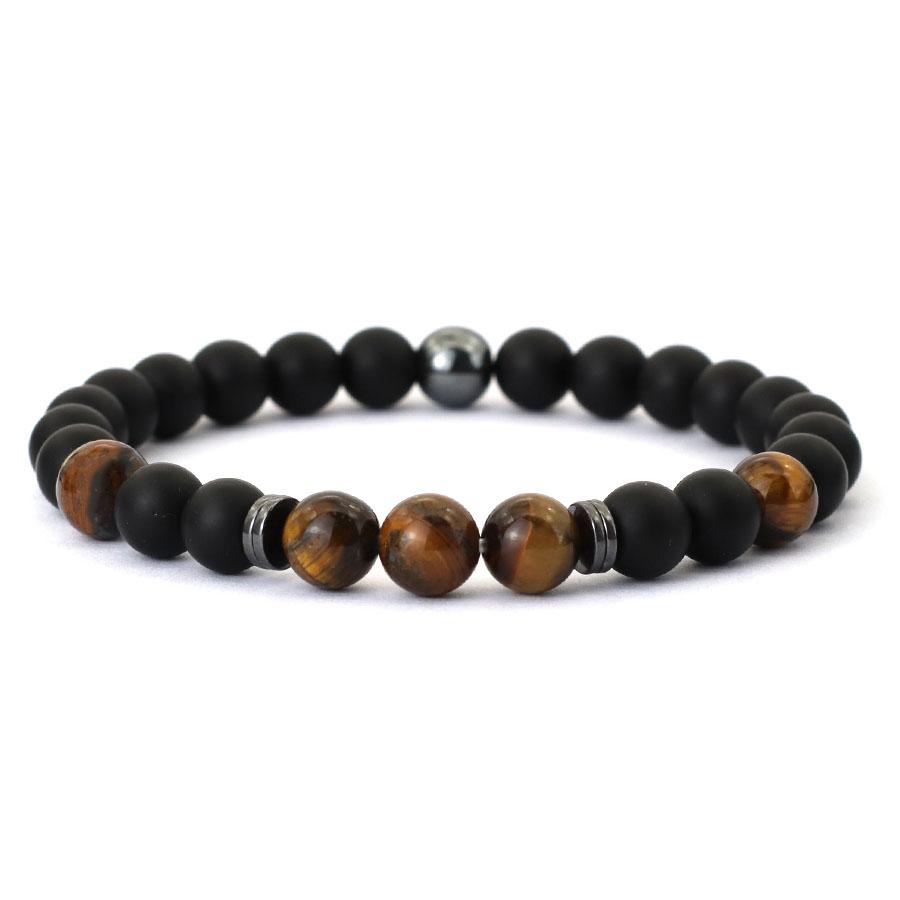 Frosted Black Onyx 8mm Tiger Eye Stone Beaded Bracelet Men Couple Natural Strings Casual Accessories Holiday Gifts