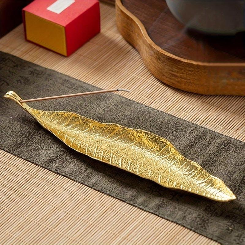 Goldener Kleiner Bodhi-Blatt Räucherhalter - Exquisites Aromatherapie-Ornament mit platzsparendem horizontalem Design für den Haushalt und Innenbereich