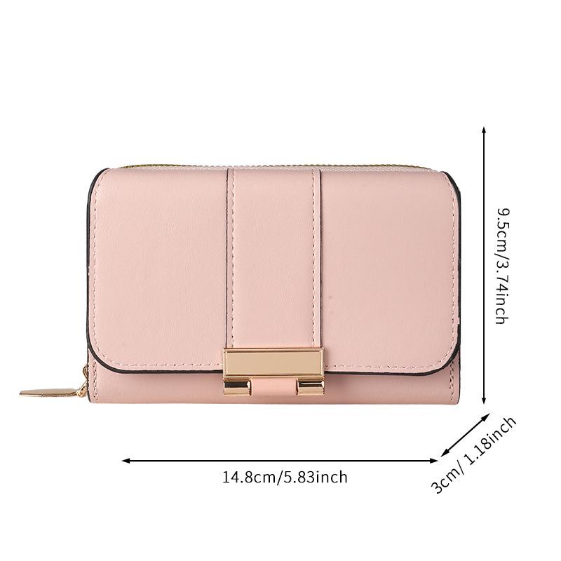 Elegant Women's Leather Wallet: Short, Stylish, Large-Capacity Zipper Buckle Coin Purse In Solid Colors