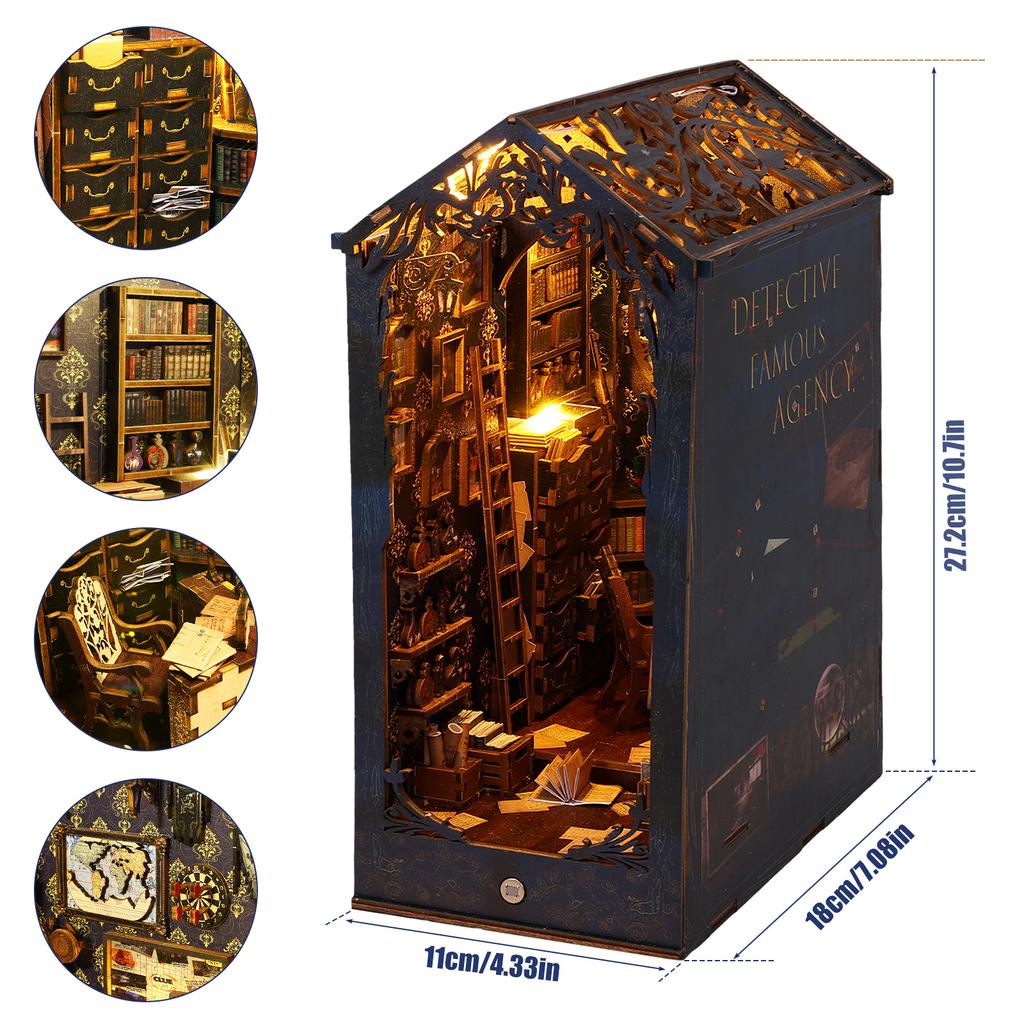 DIY Book Nook 3D Wooden Puzzle Miniature Doll House Kit With Warm Light Creative Bookshelf DIY Booknook Toy Xmas Gift Home Decor