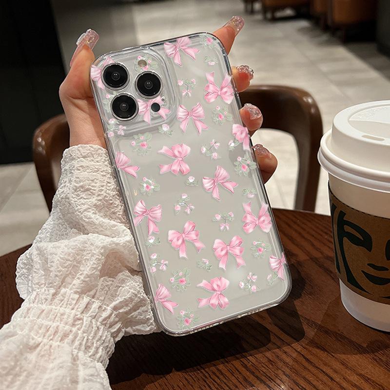 Fresh pink bow TPU silicone soft case Apple 17promax summer mobile phone case painted case