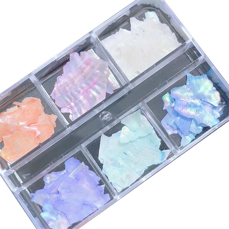 Iridescent Abalone Nail Decor: Ultra-Thin Shell Fragments in 6-Grid Box