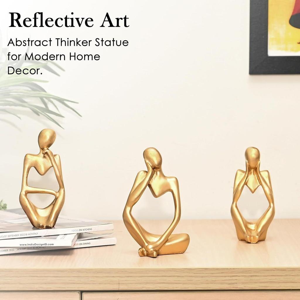 Home Decor – Thinker Men Statue Set of 3 | Modern Art Showpiece Sculpture for Living Room, Bedroom, Bookshelf, Table & Office