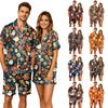 Men's Matching Halloween Print Short Sleeve Pajama Set with Chest Pocket Top and Shorts