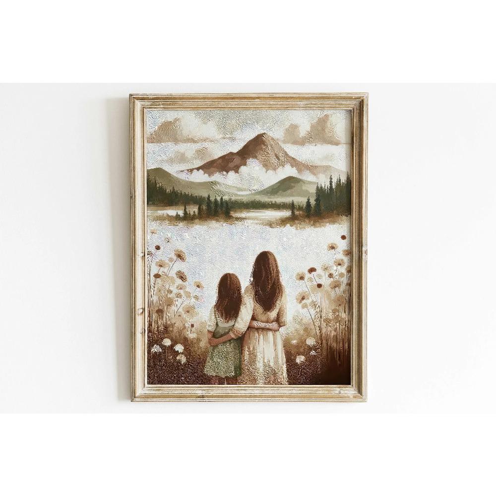 Mom & Child Wall Art Print Mother Daughter Son Portrait Printable Family Artwork Canvas Painting Living Room Bedroom Home Decor