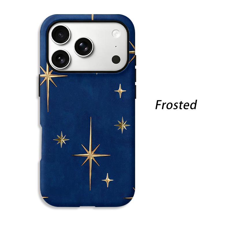 Midnight Gold Starburst Star Pattern Protective Shockproof Film Aesthetic Bumper Phone Case Cover For iPhone 14 15 16 17 Pro Max Plus