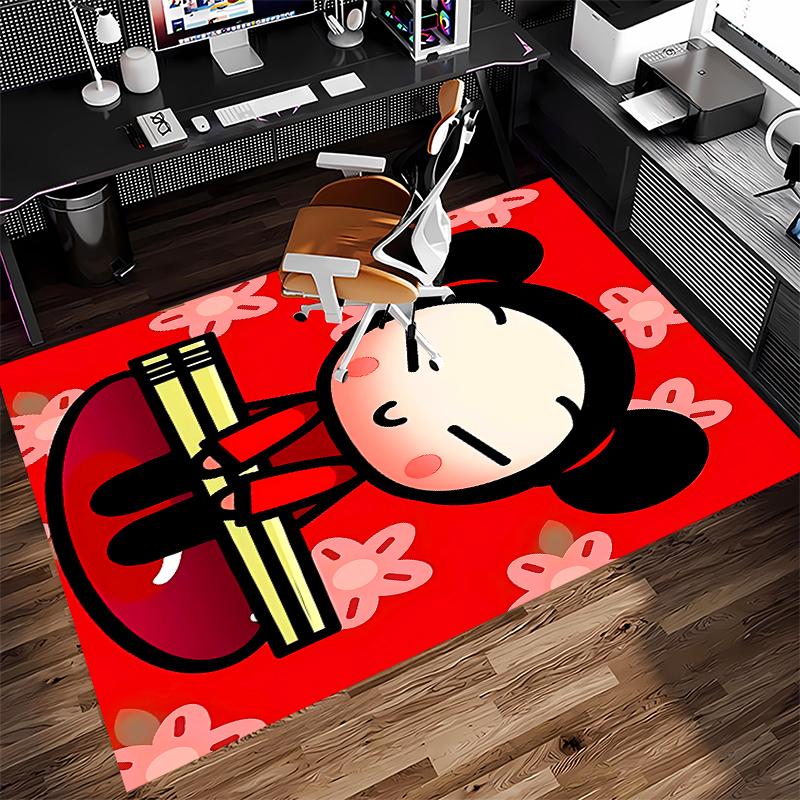 1pc Pucca3 Print Area Rug - Soft, Washable Non-Slip Indoor Mat for Office Chairs, Living Room, Home Office Decorative Rug