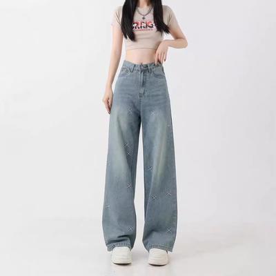 Women's Wide-Leg Light Embroidered High-Waisted Jeans - Plus Size, Slim Fit