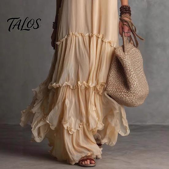 Talos Summer Ruffle Tiered Swing Dress for Women, Boho Beach Flowy Maxi Sundress, Sleeveless A-line Loose Long
