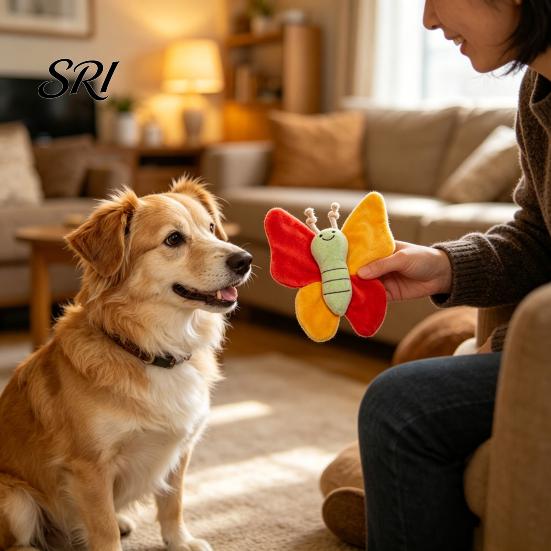 Sound Producing Dog Toy Pet Butterfly Shape with Sound-Producing Dual Plush Bite-Resistant Massages Gums Cleans Tartar Cute