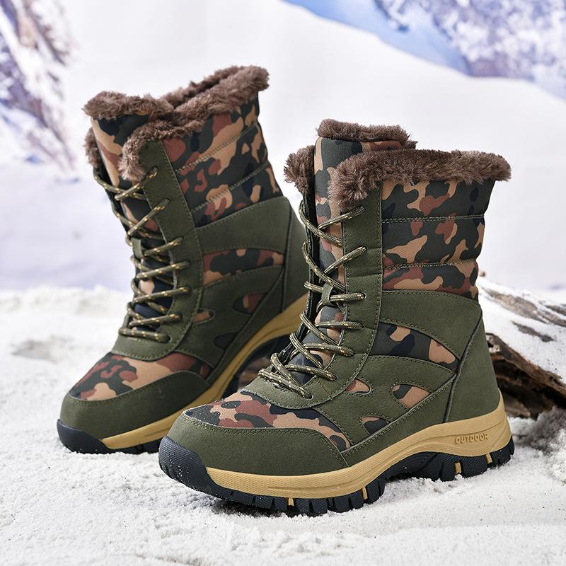 Neue Samt-Camouflage-Schnee-Stiefel Outdoor rutschfest High-Top Baumwollschuhe große Größe verdickte warme Stiefel Winter