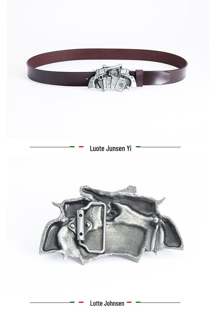 Western Cowboy Double Gun Zinc Buckle Cowhide Belt for Men - Casual Adult Style