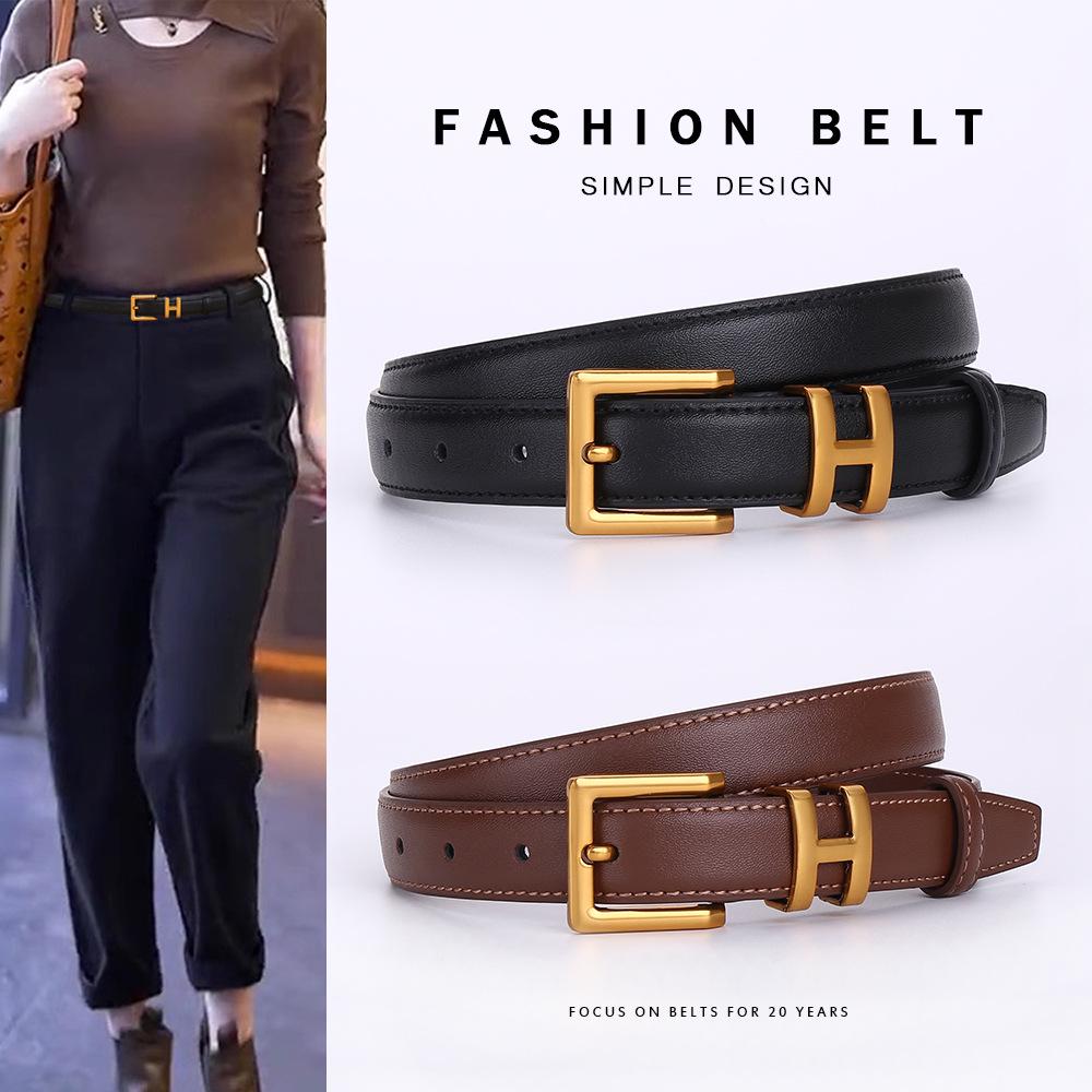 New H-Style Women's Genuine Leather Belt: Trendy, High-End, Versatile Decorative Waistband - European and American Design