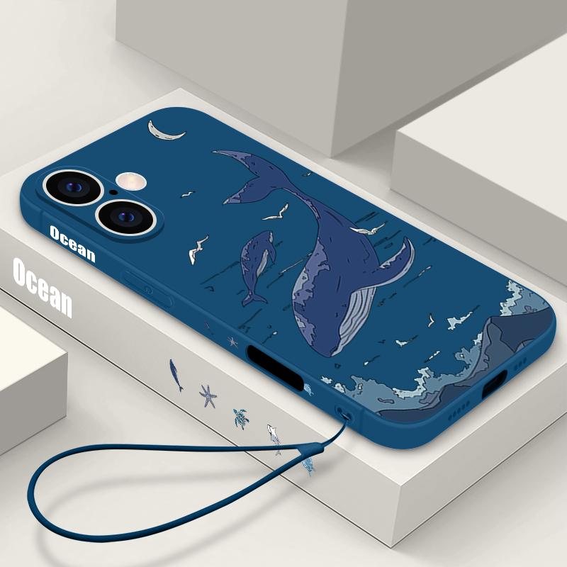 Shark Animal Patterned Phone Case For Samsung Galaxy S25 Ultra S24 S23 S22 Plus S21 FE A15 A16 A35 A36 A54 A55 A56 5G Shockproof Soft TPU Lanyard Case