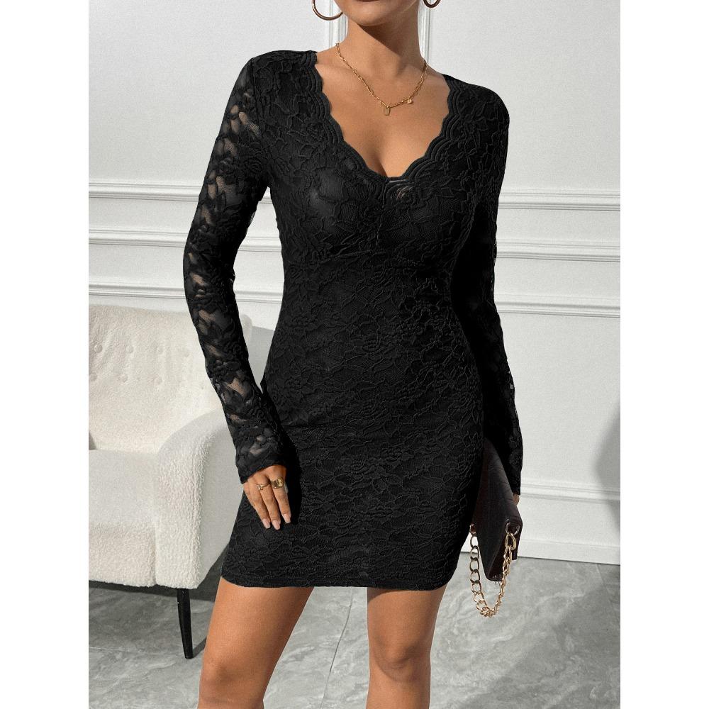 New Arrival: Women’s V-neck, Sexy Lace, Figure-hugging, Long-sleeved Dress