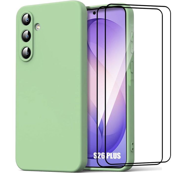 Coque Silicone - BOOLING - pour Samsung Galaxy S26 Plus - Slim Souple Vert - 2 Verres Trempés