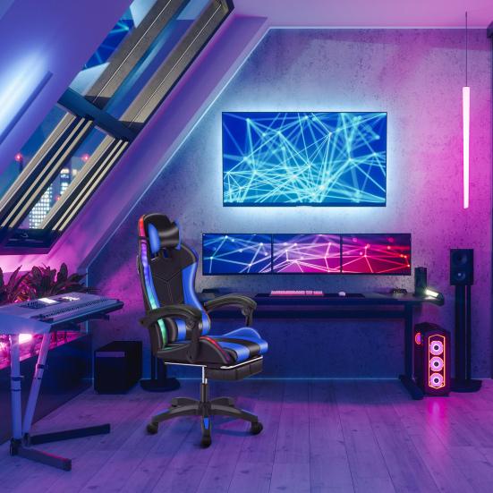 Herní židle s reproduktory kompatibilními s Bluetooth a RGB LED osvětlením Ergonomická masážní počítačová židle s nastavitelnou výškou