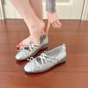 Bow round head shallow mouth ballet shoes flat sole soft sole single shoes women's cross strap inner height increase Mary Jane shoes